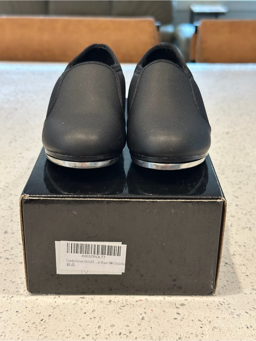 Girls' Black Dress Slip-On Shoes with Metallic Trim